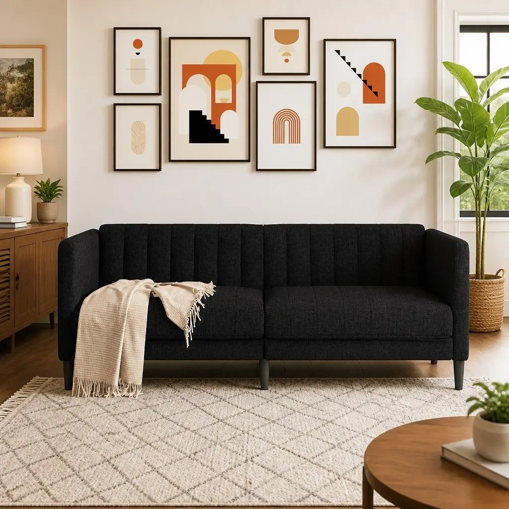 2-Seater Sofa Fabric Black