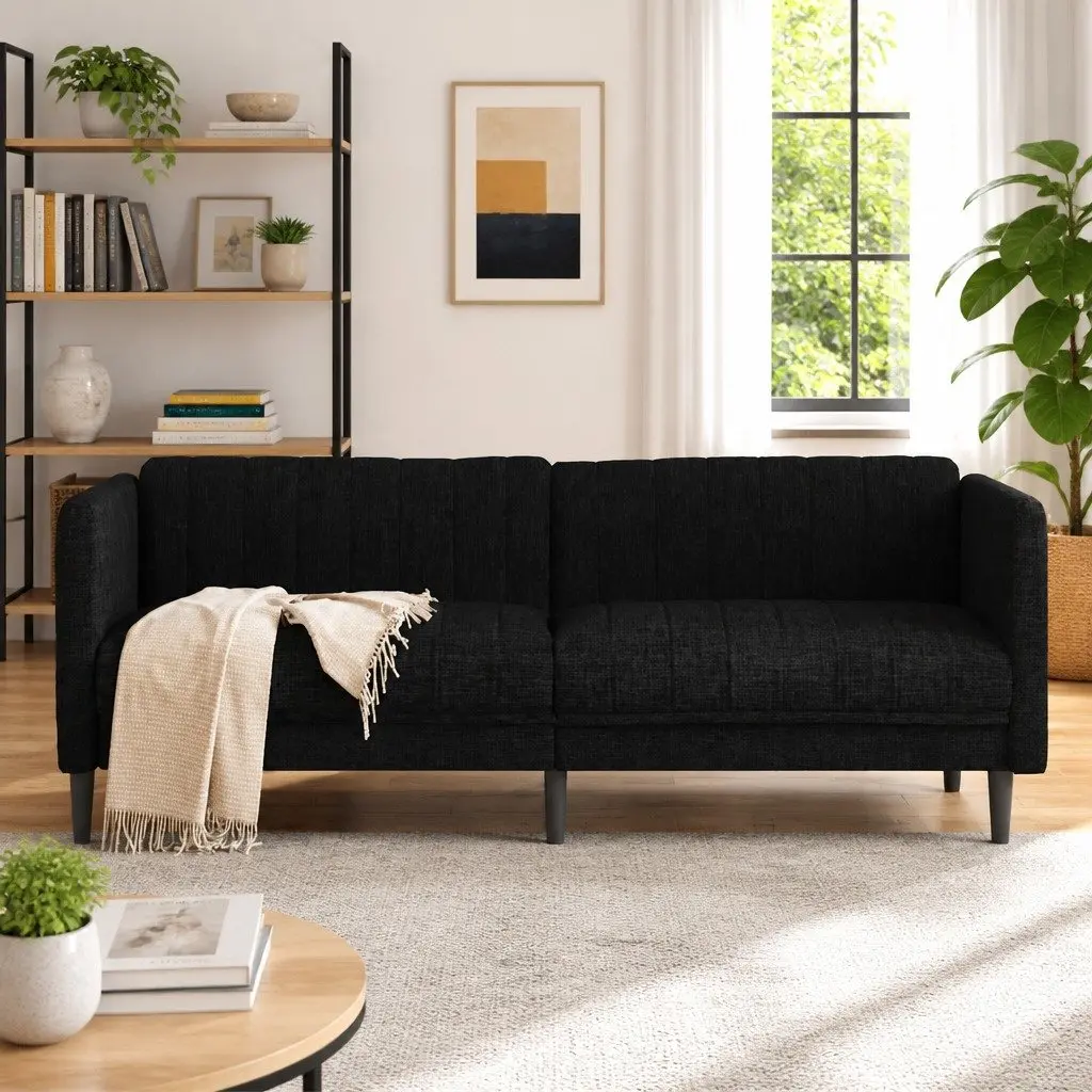 3-Seater Sofa Fabric Black