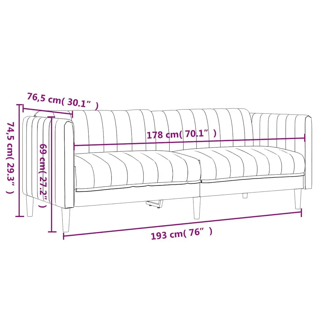 3-Seater Sofa Fabric Black