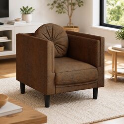 Brown Faux Suede Leather Armchair with Padded Cushion