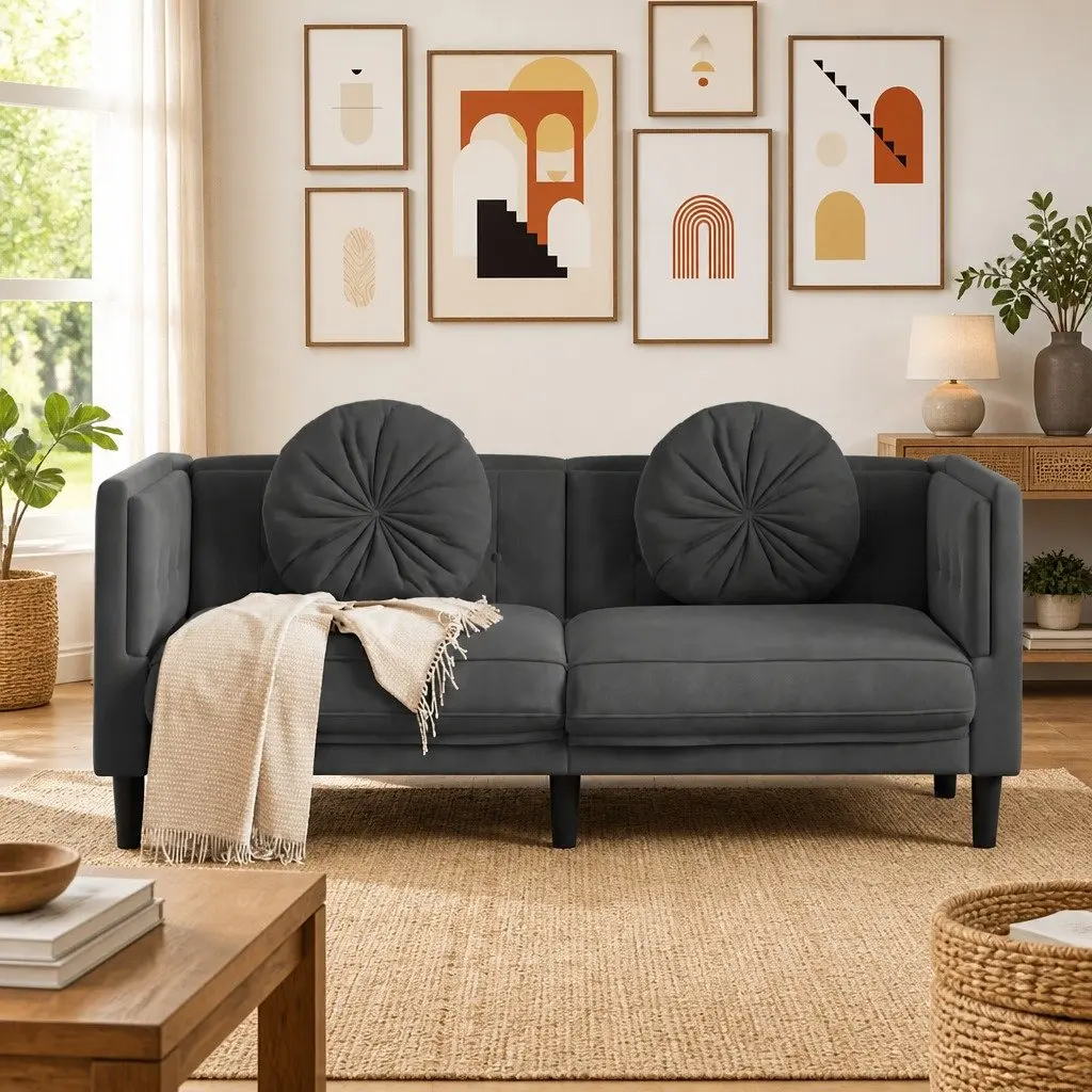 Grey Velvet 2-Seater Sofa with Supportive Cushions