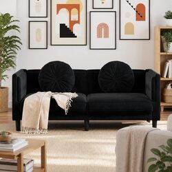 Modern Black Velvet 2-Seater Sofa for Comfort