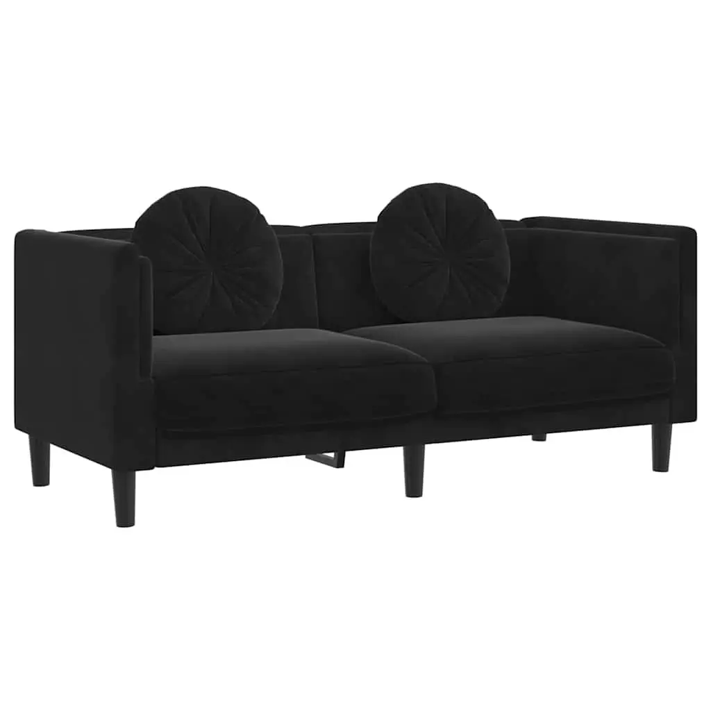Black Velvet 2-Seater Sofa for Comfort