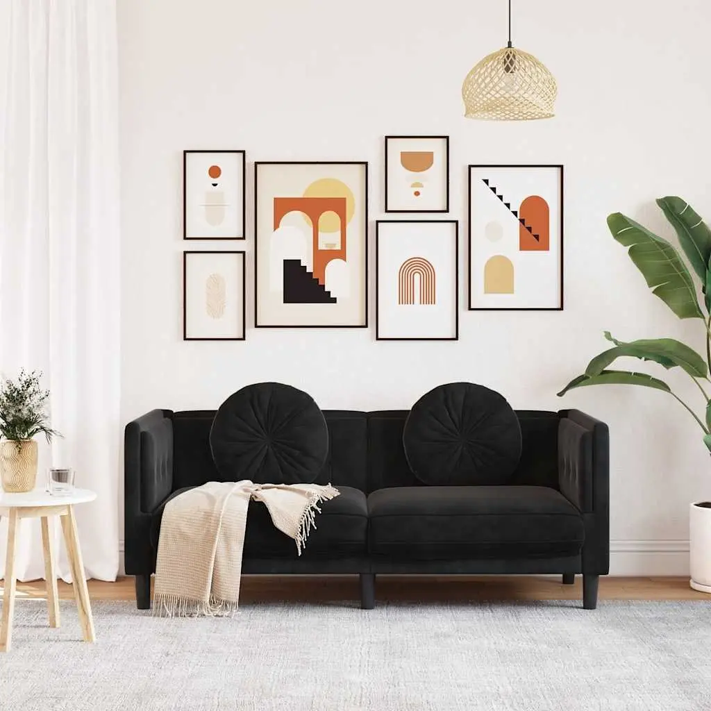 Black Velvet 2-Seater Sofa for Comfort