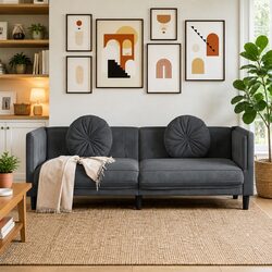 Grey Velvet 3-Seater Sofa with Cushions for Living Rooms