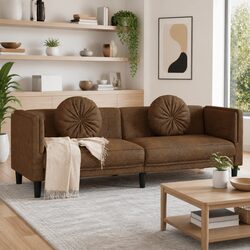 Stylish 3-Seater Sofa in Brown Faux Suede Leather