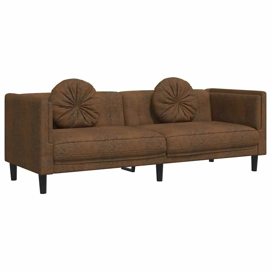 3-Seater Sofa in Brown Faux Suede Leather