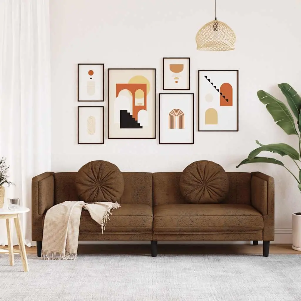 3-Seater Sofa in Brown Faux Suede Leather