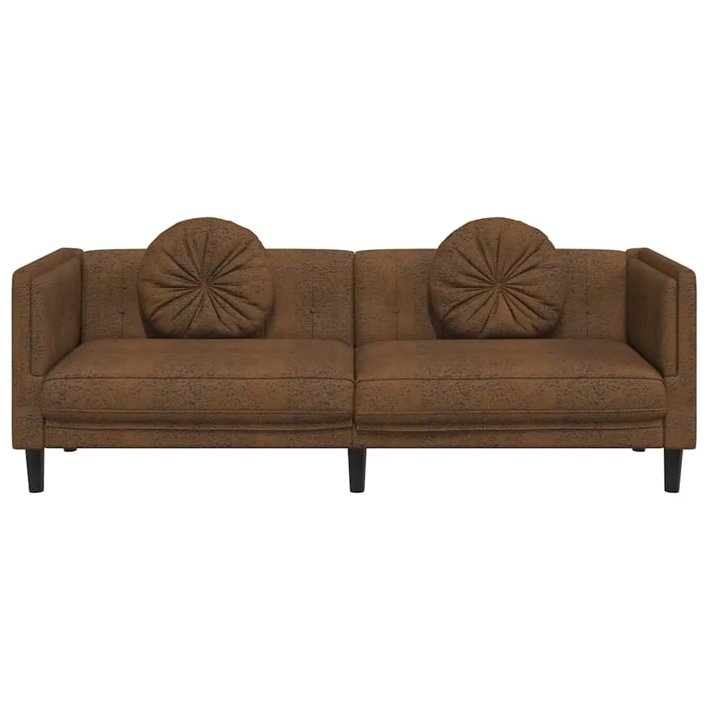 3-Seater Sofa in Brown Faux Suede Leather