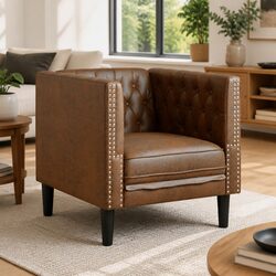 Button Tufted Brown Chesterfield Sofa Chair for Comfort
