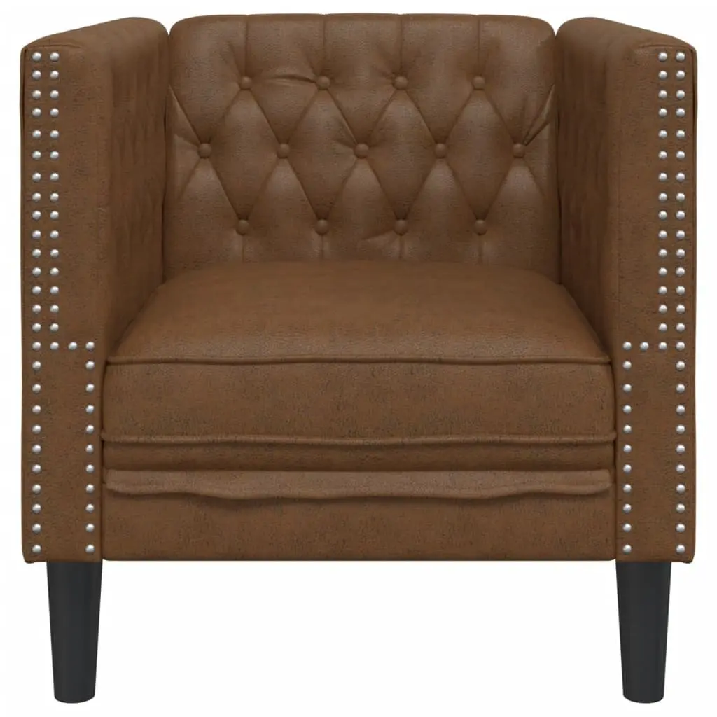 Chesterfield Sofa Chair Faux Suede Leather Brown Button Tufted Armchair