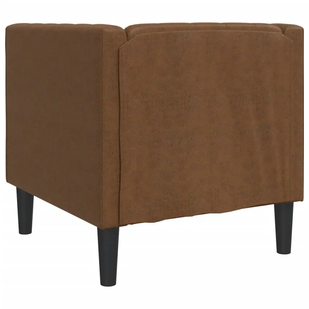 Chesterfield Sofa Chair Faux Suede Leather Brown Button Tufted Armchair