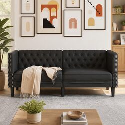Premium 2-Seater Chesterfield Sofa in Black Faux Leather