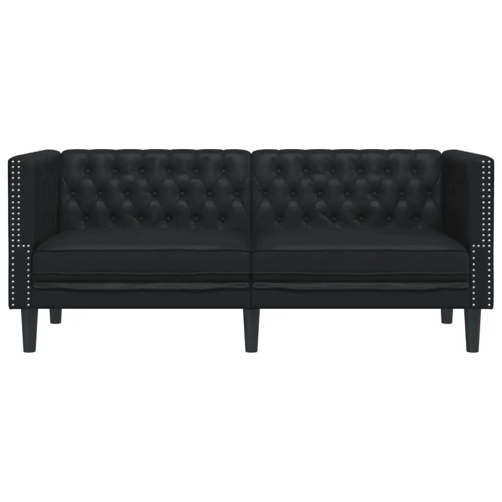 2-Seater Sofa Faux Leather Black Chesterfield Button Tufted