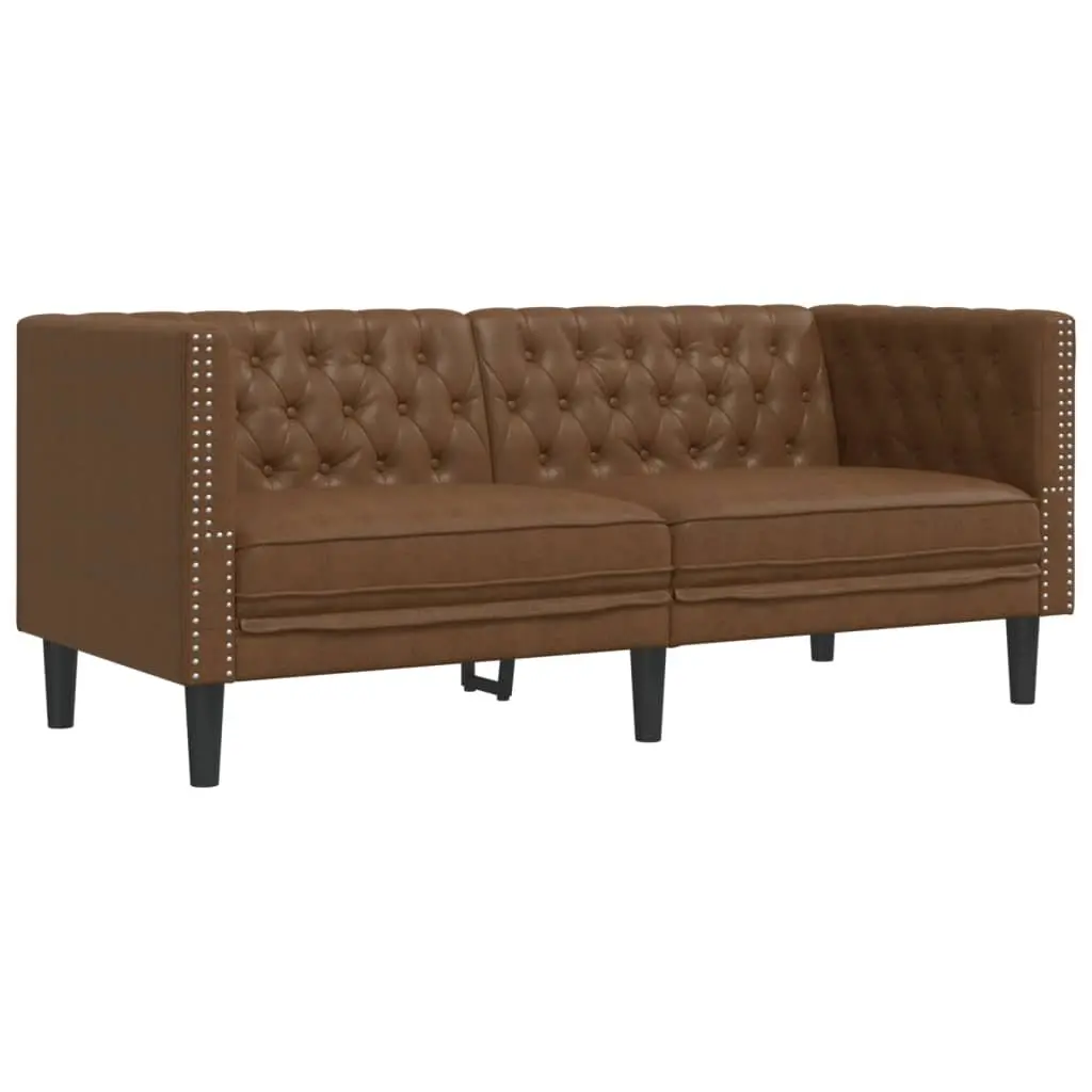 Brown Faux Suede Chesterfield Sofa for Two