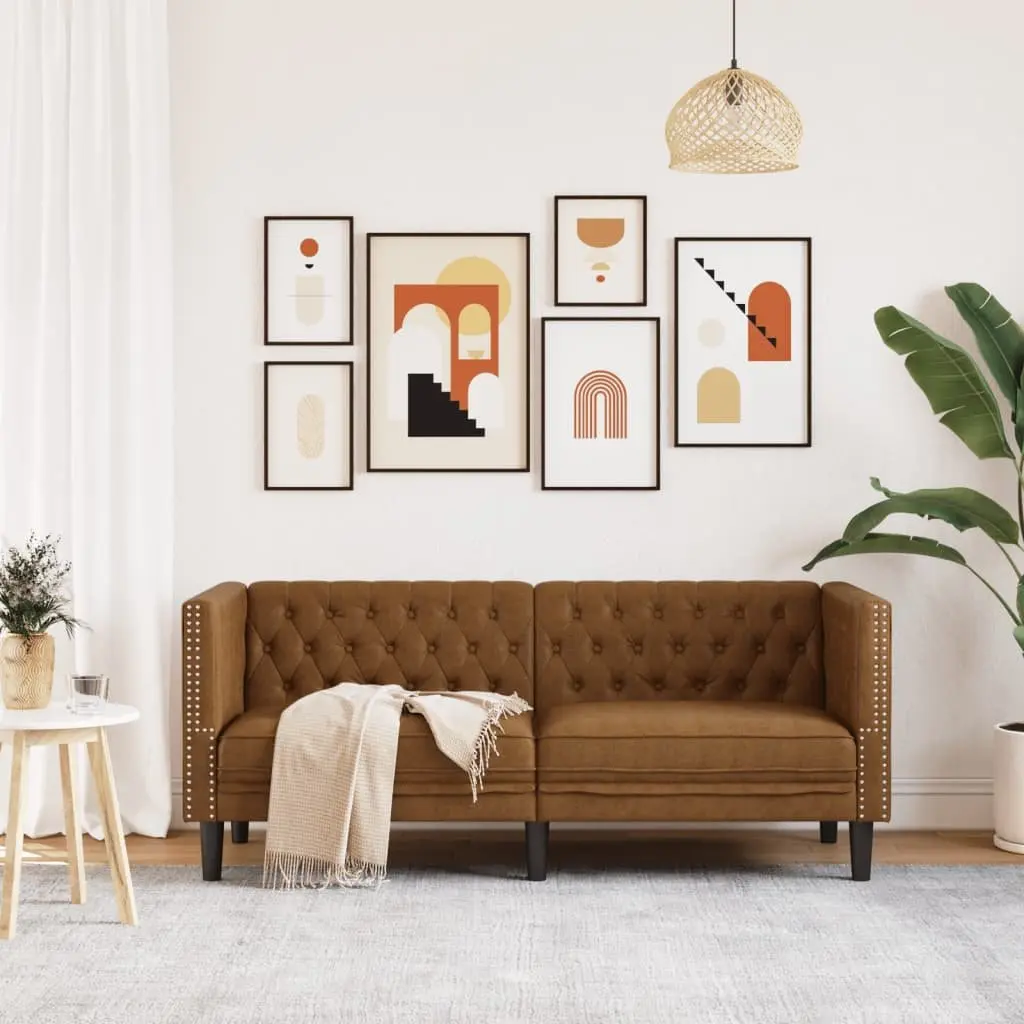 Brown Faux Suede Chesterfield Sofa for Two