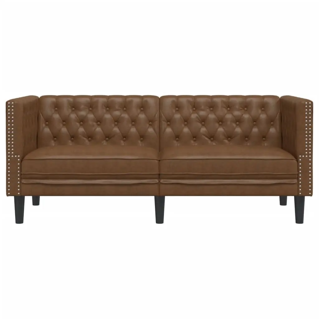 Brown Faux Suede Chesterfield Sofa for Two