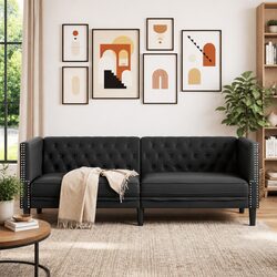 Sturdy 3-Seater Chesterfield Sofa in Black Faux Leather