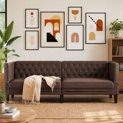 Brown Faux Leather Chesterfield 3-Seater Sofa