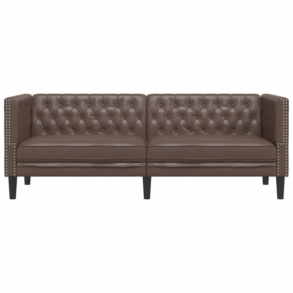 3-Seater Sofa Faux Leather Brown Chesterfield Button Tufted