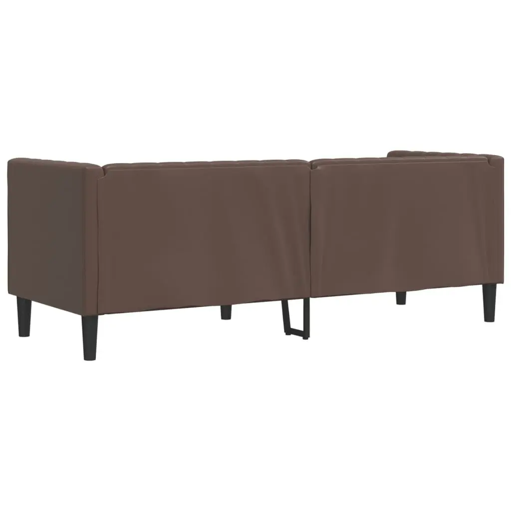 3-Seater Sofa Faux Leather Brown Chesterfield Button Tufted