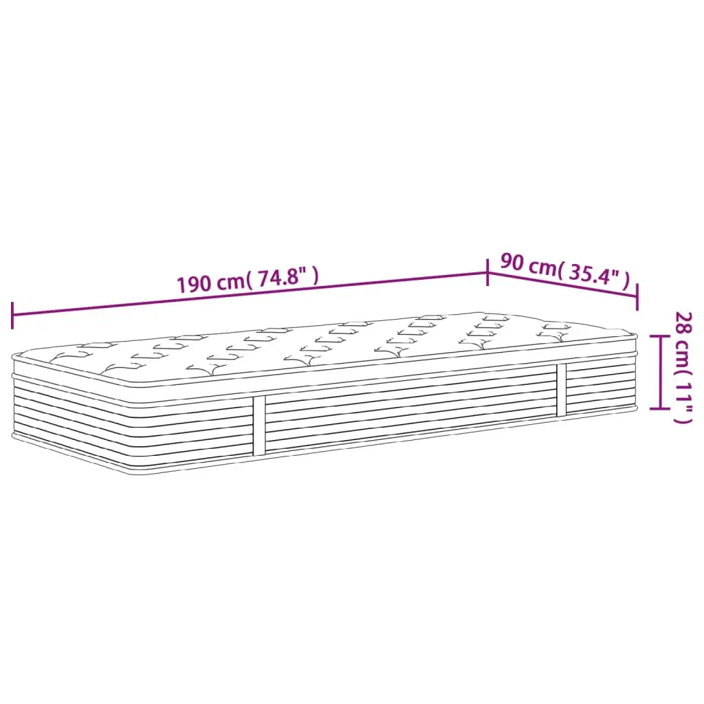 Pocket Spring Mattress 90x190cm Grey Medium Firmness 7 Zones Sleep Support