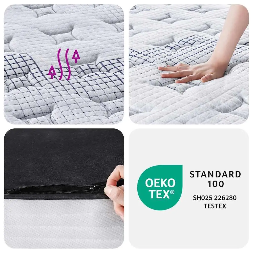 Pocket Spring Mattress Medium Firm Double Size 137x190cm Grey Bedroom Sleep