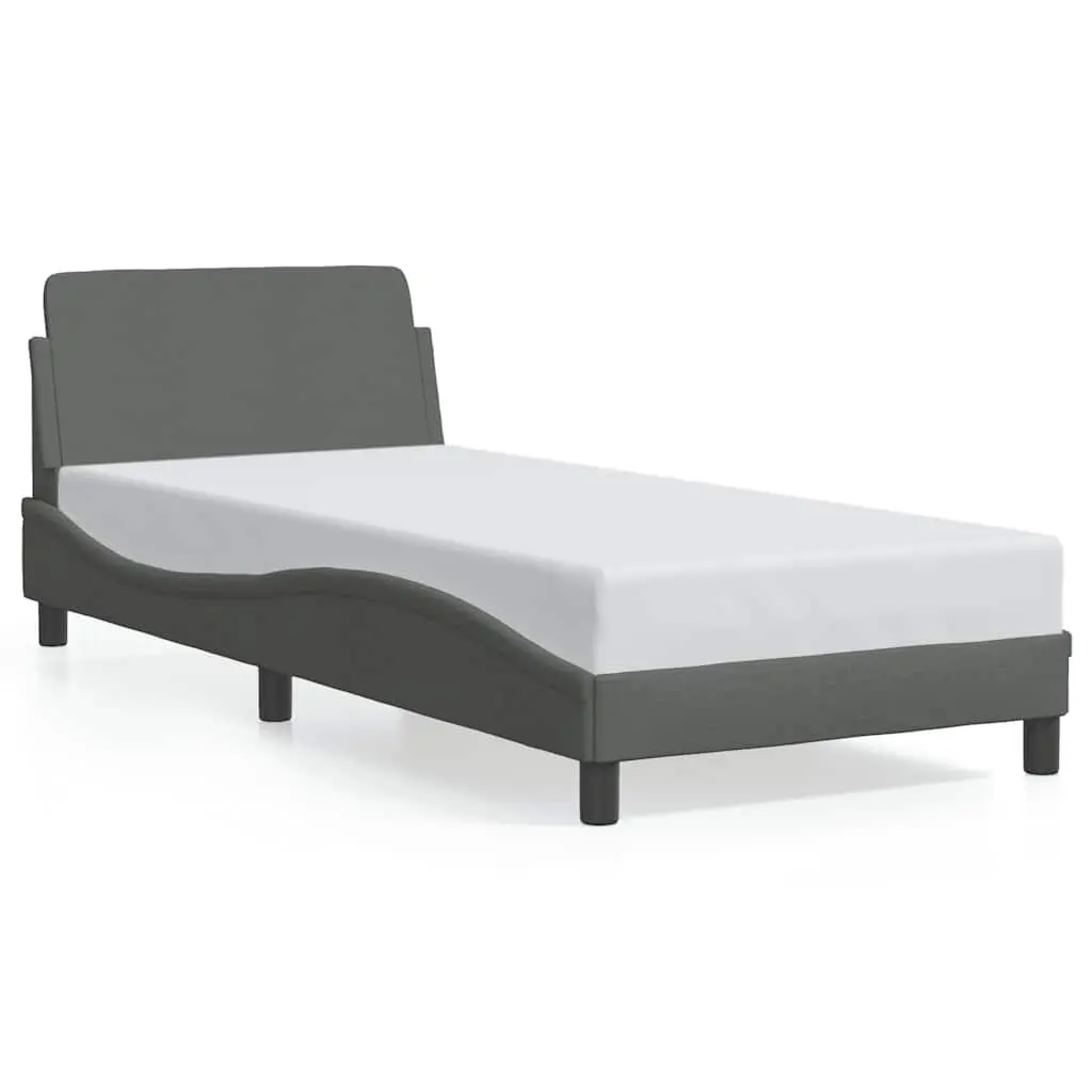 Grey Bed Frame 90x190 cm with Fabric Headboard