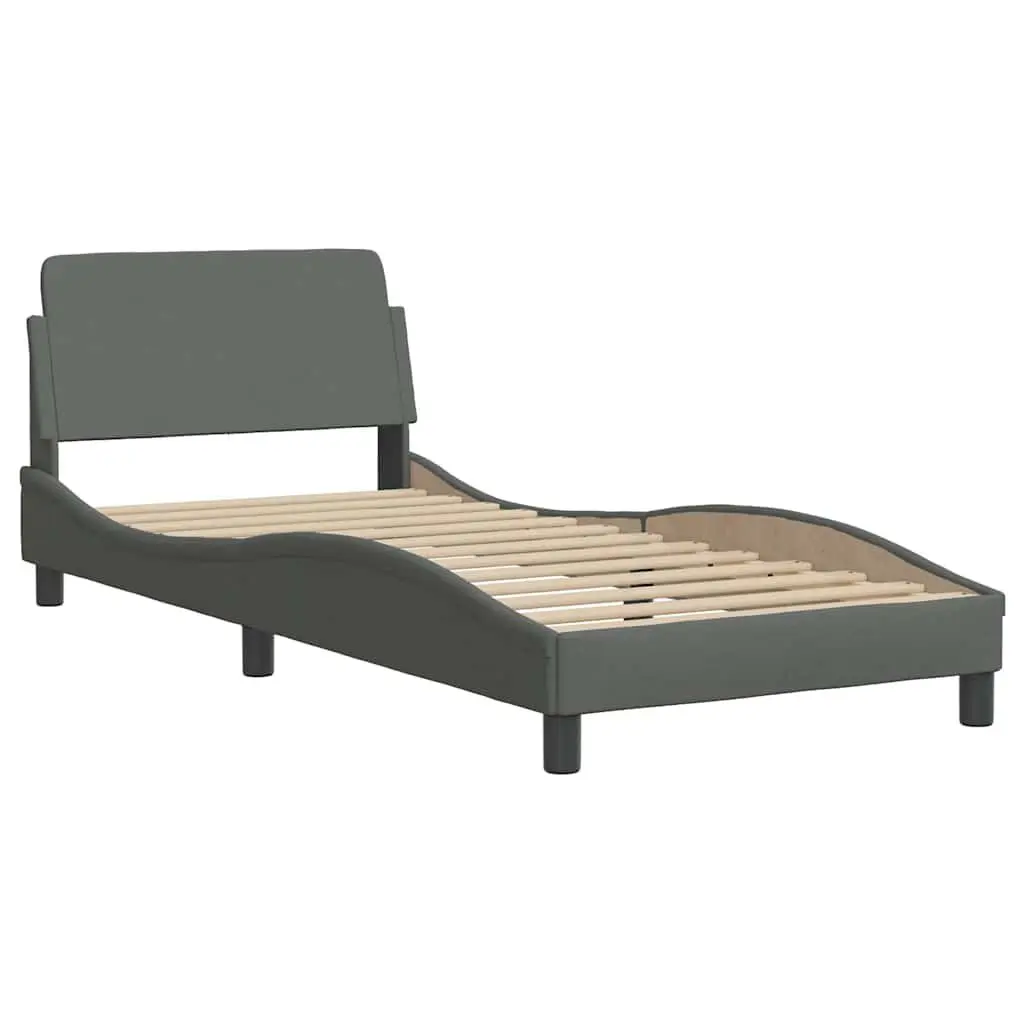Grey Bed Frame 90x190 cm with Fabric Headboard