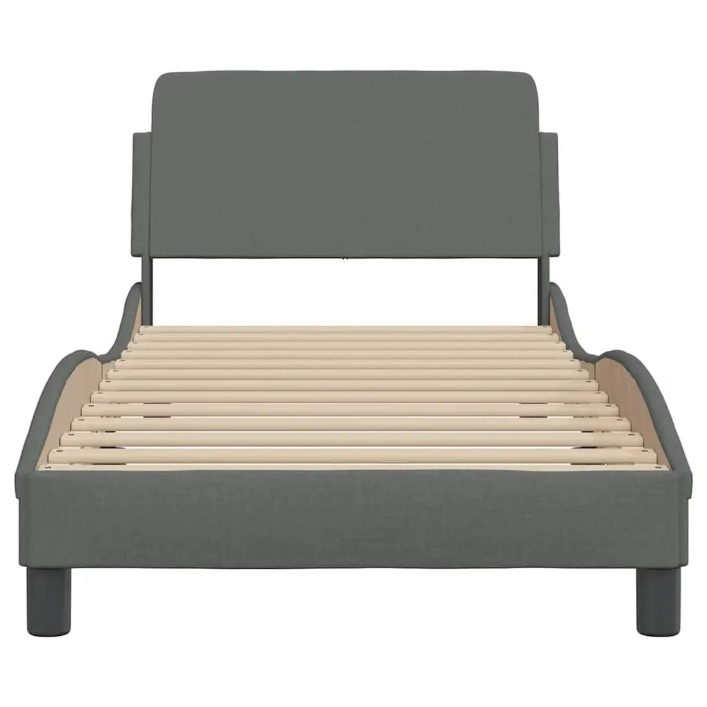 Grey Bed Frame 90x190 cm with Fabric Headboard