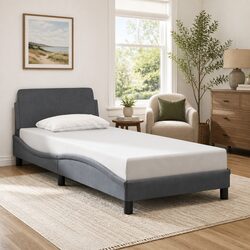 Grey Velvet Bed Frame with Headboard 90x190 cm