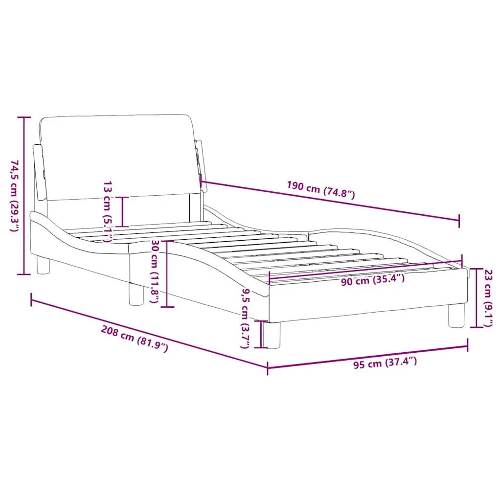 Bed Frame Velvet 90x190 cm Grey Upholstered