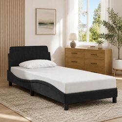 Dover Black Bed Frame with Velvet Headboard 90x190 cm