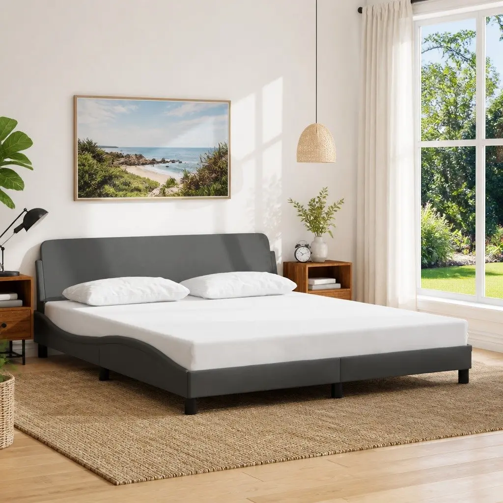 King Bed Frame 180x200cm with Grey Fabric Headboard