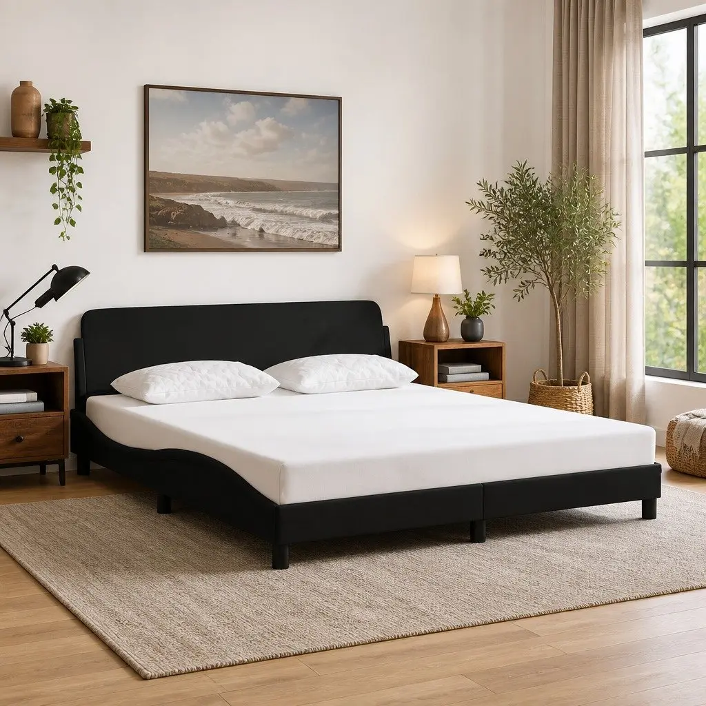 King Bed Frame 180x200 cm with Black Fabric Headboard