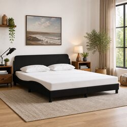 Sturdy King Bed Frame 180x200 cm with Black Fabric Headboard
