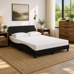 Sturdy Double Bed Frame with Elegant Black Fabric Headboard