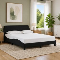 Stylish Black Double Bed Frame 137x190 cm with Velvet Headboard