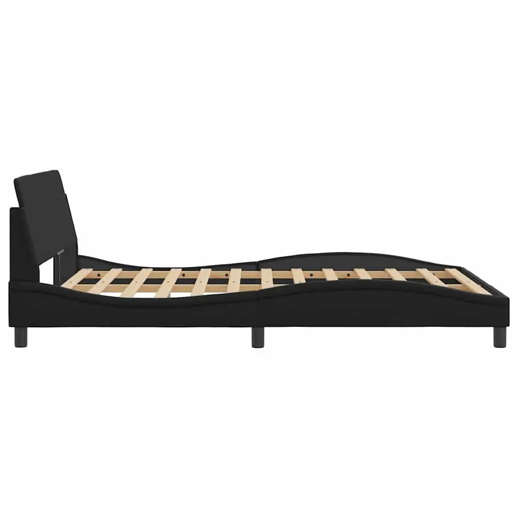 Double Bed Frame with Headboard Black Faux Leather Bedroom Furniture Slats