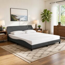 Durable Queen Bed Frame with Stylish Dark Grey Headboard