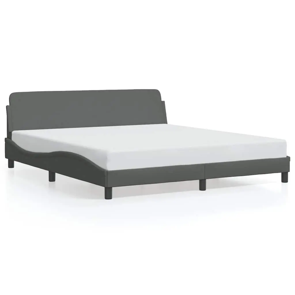 Queen Bed Frame Dark Grey Fabric Headboard 152x203 cm Bedroom Furniture