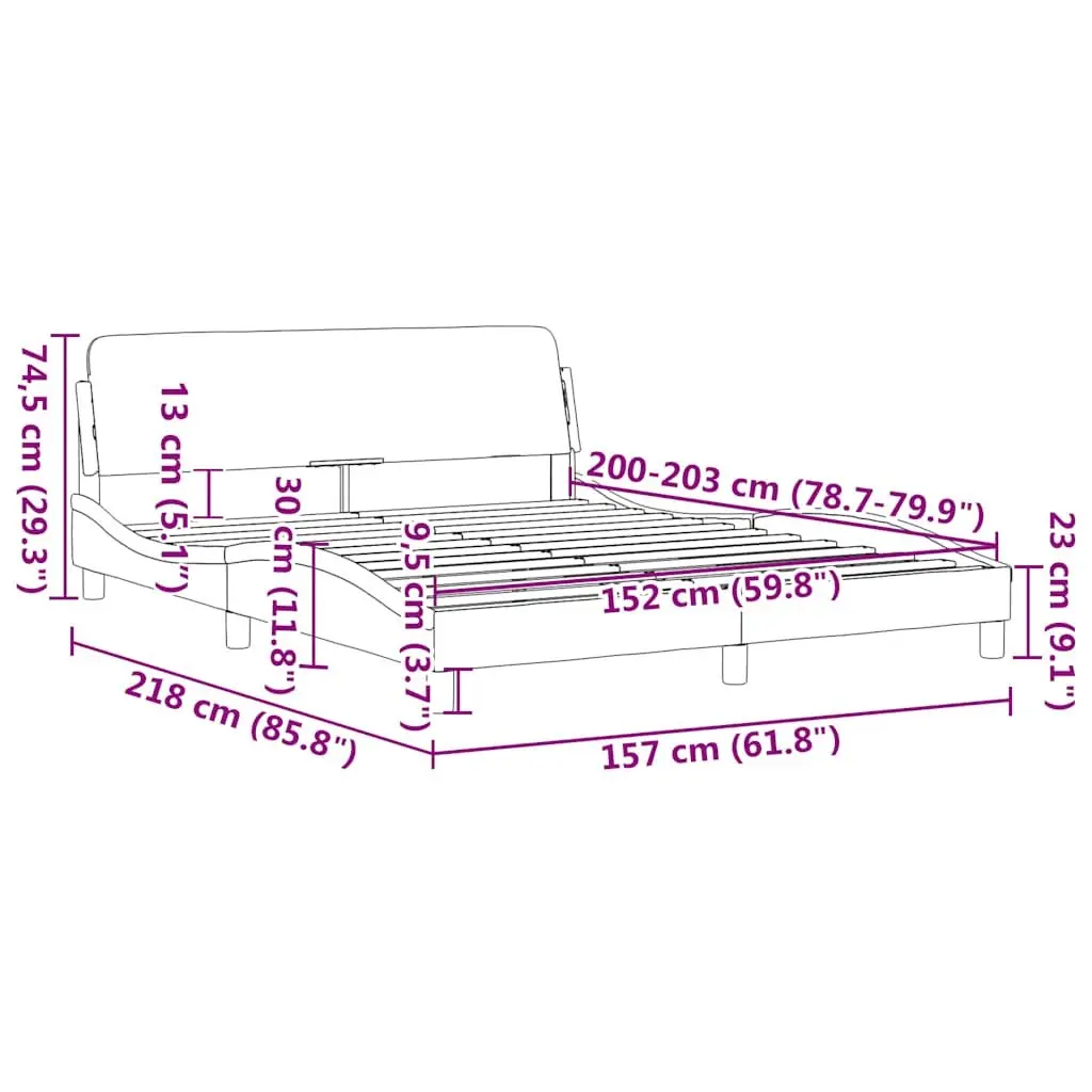 Queen Bed Frame Dark Grey Fabric Headboard 152x203 cm Bedroom Furniture