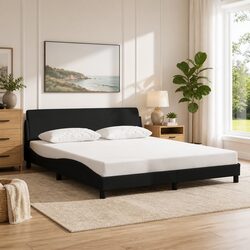 Stylish Queen Bed Frame with Black Fabric Headboard