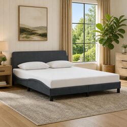 Stylish Queen Bed Frame with Grey Velvet Upholstery