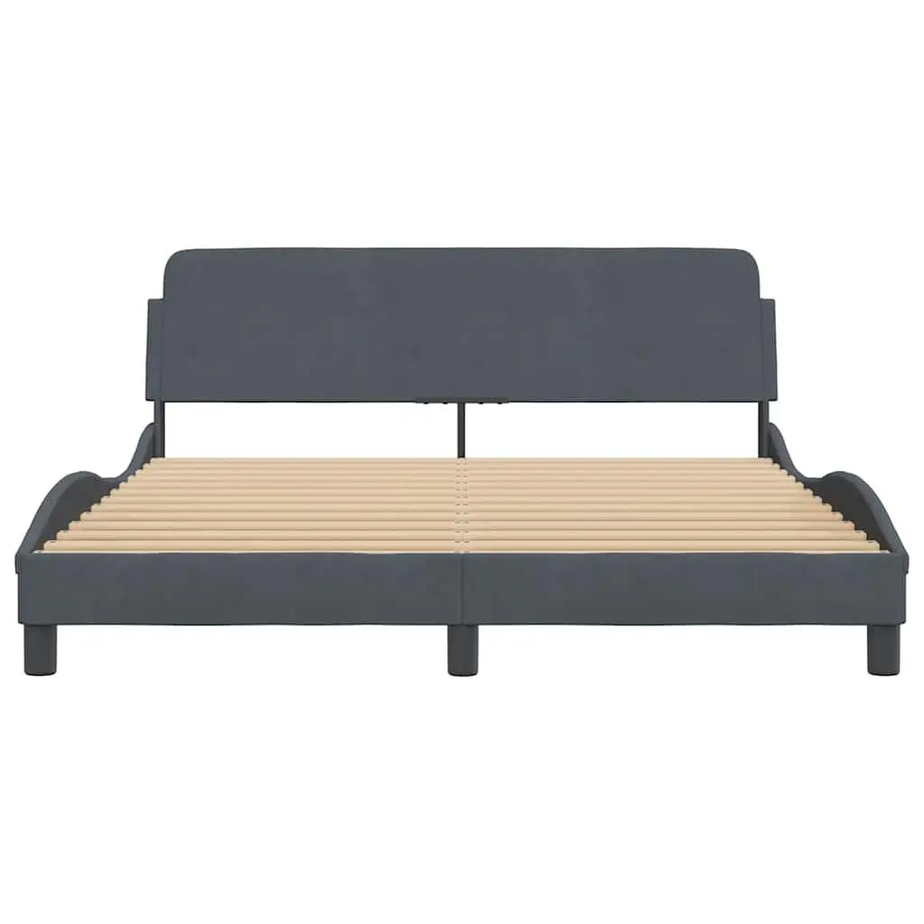 Queen Bed Frame with Grey Velvet Upholstery