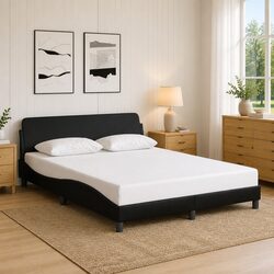 Black Queen Bed Frame with Padded Faux Leather Headboard