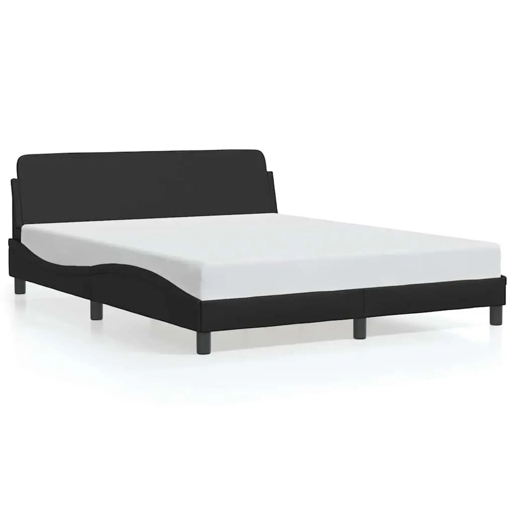 Black Queen Bed Frame with Padded Faux Leather Headboard