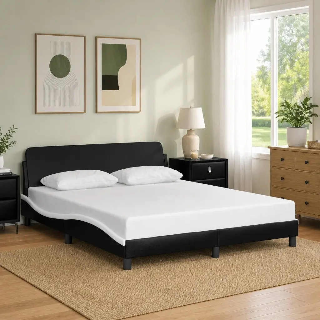 Black Faux Leather Queen Bed Frame 152x203cm