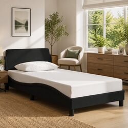 King Single Bed Frame with Headboard Black Fabric Bedroom Furniture Support