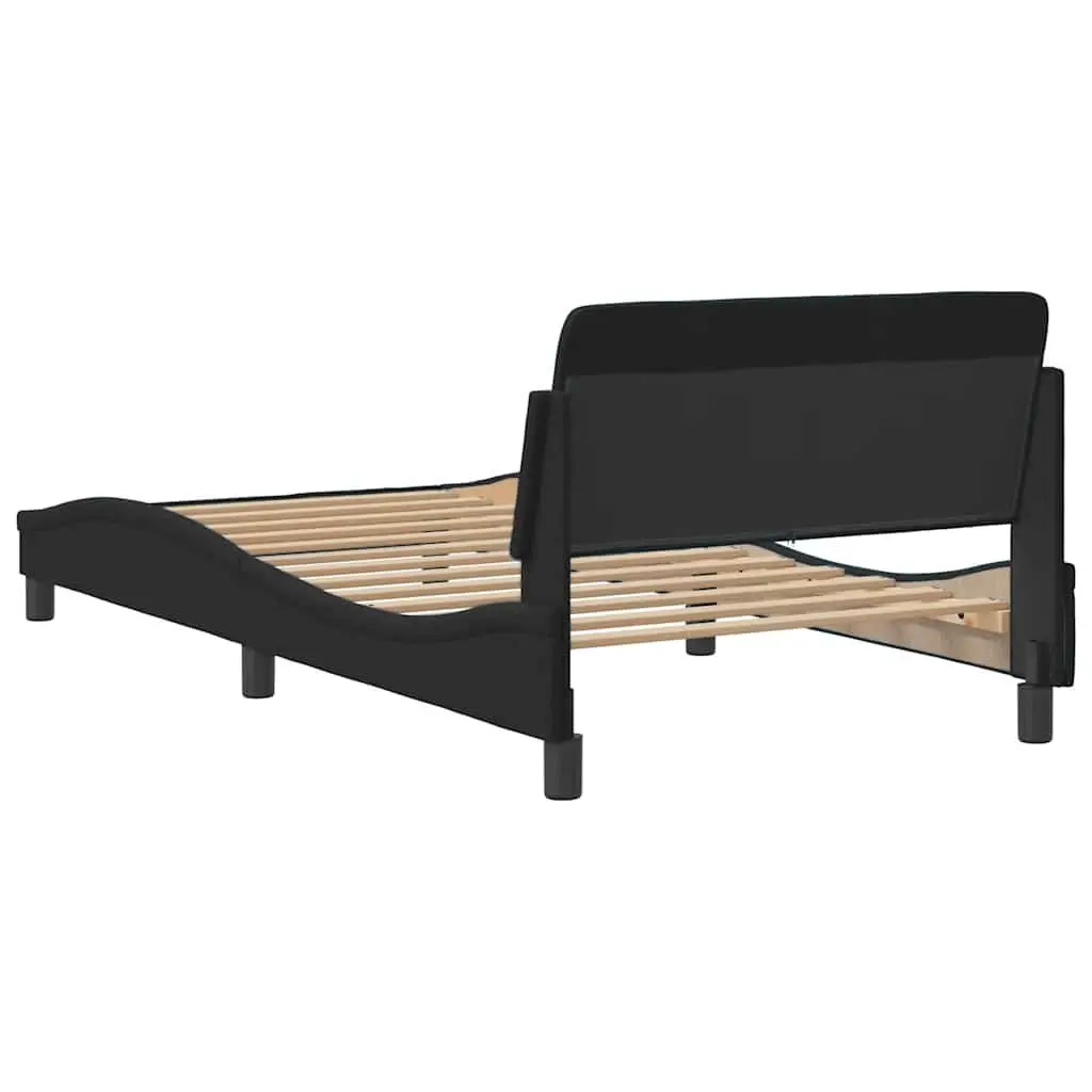 Black Velvet King Single Bed Frame with Modern Headboard